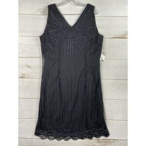 Vtg Phool Dress XL Little Black Beaded Overlay Lined Party 50's Retro Look NEW!